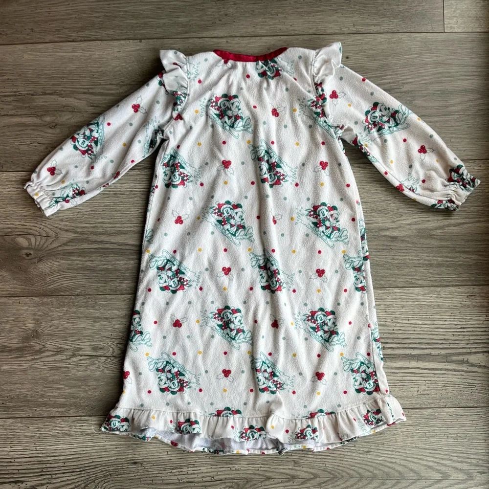Disney Toddler Girl Mickey & Minnie Sledding Christmas Long Sleeve Nightgown 2T - Picture 2 of 7